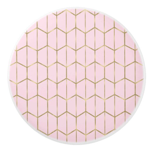 Boho Blush Pink Hexagon Gold & Geometric Glam Keramikknauf (Vorderseite)