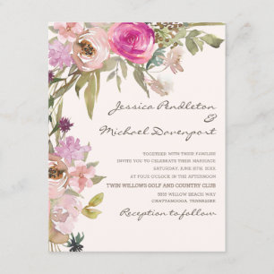 Boho-Blush-Pink-Lavendel-Blumenhochzeit Einladung