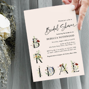 Boho Blush Pink Minimal Wildblumen Brautparty Einladung