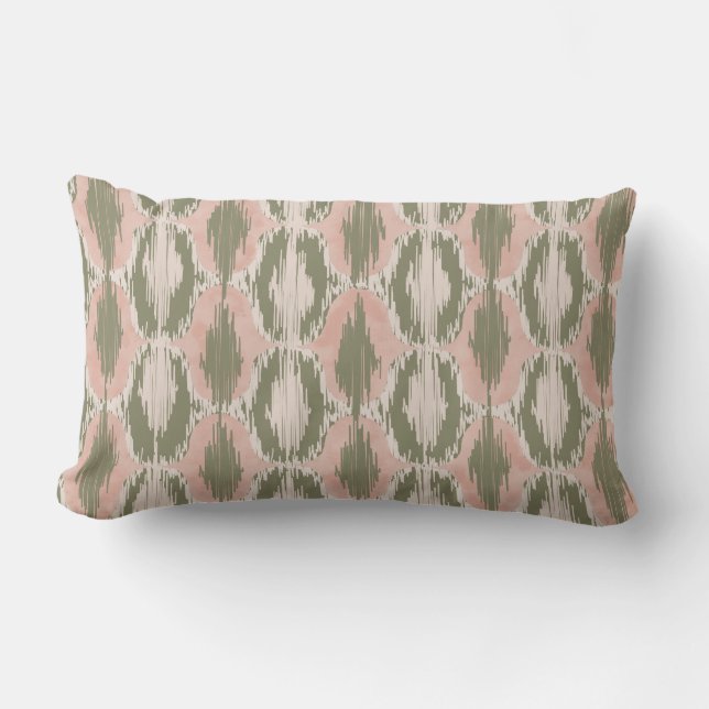 Boho Blush Pink Olive Ikat Lendenkissen (Vorderseite)