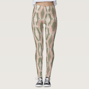 Boho Blush Pink Olive Ikat-Muster Leggings