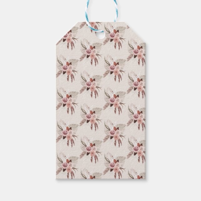 Boho Blush Pink Pampas Gras Getrocknete Blume Geschenkanhänger (Vorderseite)