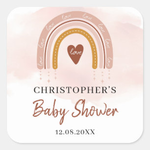 Boho Blush Pink Rainbow Babydusche Aufkleber