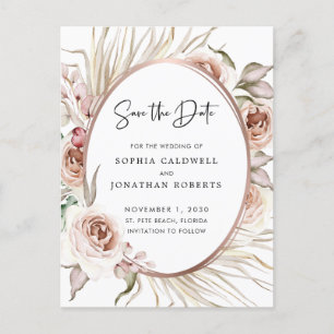 Boho Blush Pink Roses Save the Date Palm Ankündigungspostkarte