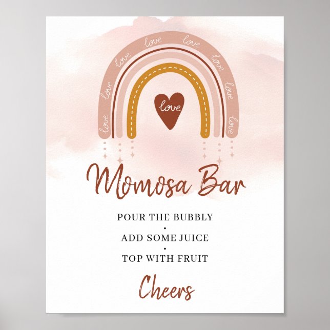 Boho Blush Pink Rost Regenbogen Momosa Bar Sign Poster (Vorne)