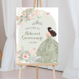 Boho Blush Pink Sage Green Quinceañera Willkommen Poster