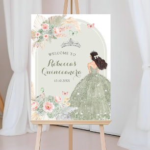 Boho Blush Pink Sage Green Quinceañera Willkommen Poster