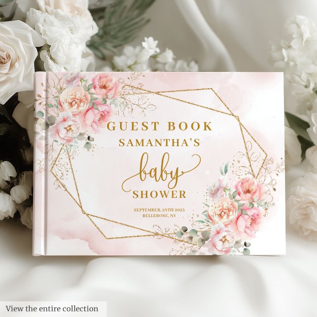 Boho blush Pink Salbei Blütengold Glitzer Gast boa Gästebuch (Boho blush pink sage floral gold glitter guest book)