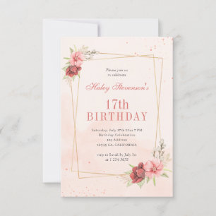 Boho Blush Pink Terracotta Floral 17. Geburtstag Einladung