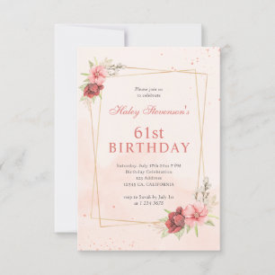 Boho Blush Pink Terrakotta Floral 61. Geburtstag Einladung