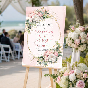 Boho-Blush-Rosa-Blumen-Baby-Shower-Willkommensschi Poster