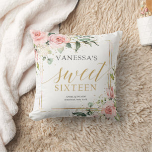 Boho Blush Rosa Blütengold Glitzer 16 . Geburtstag Kissen