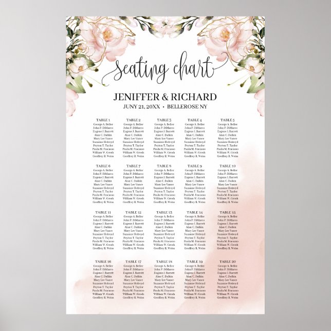 Boho blush rosa Blütengold Hochzeitstabelle Poster (Vorne)