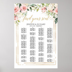 Boho blush rosa Blütengold Hochzeitstabelle Poster