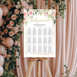 Boho blush rosa Blütengold Hochzeitstabelle Poster
