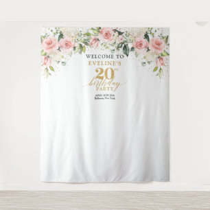 Boho Blush Rosa Blütengold Salbei 20. Geburtstag Wandteppich