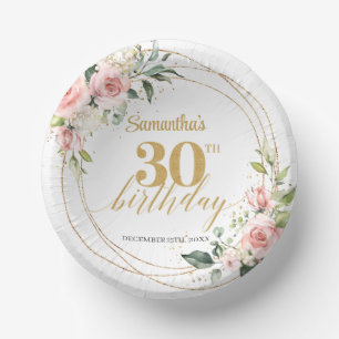 Boho Blush Rosa Blütenröschchen Eukalyptus Gold 30 Pappteller