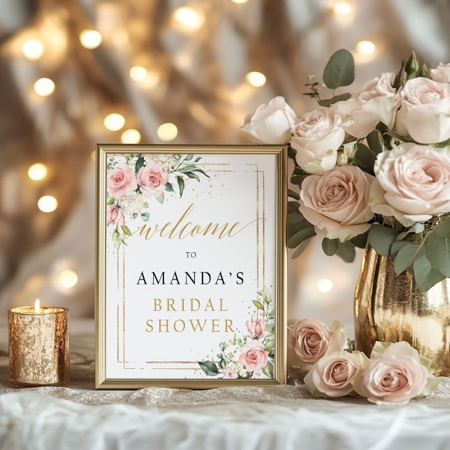 Boho blush Rosa Brautparty Begrüßungszeichen Poster (Boho blush pink floral bridal shower welcome sign)