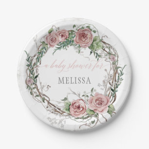 BOHO Blush Rosa Floral Baby Girl Dusche Pappteller