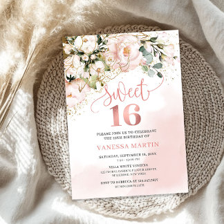 Boho blush Rosa Rose Gold 16 . Geburtstag Einladung