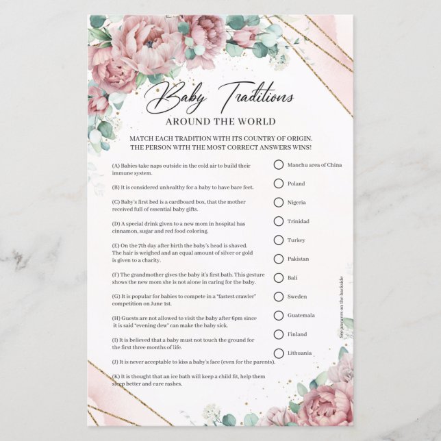 Boho blush rosa Rosen Goldrahmen Baby Traditionen (Vorderseite)