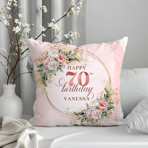 Boho Blush Rosa Wasserfarben Kissen 70. Geburtstag