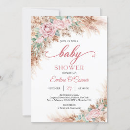 Boho Blush Rose Blumengras Einladung