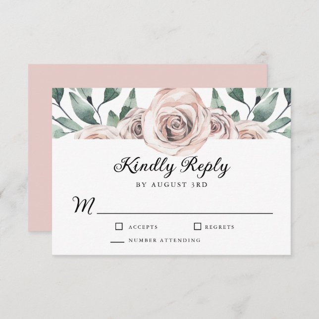 Boho Blush Rose Floral Wedding RSVP (Vorne/Hinten)