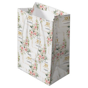 Boho blush Rose Grün Gold Glitzer 20. Geburtstag Mittlere Geschenktüte