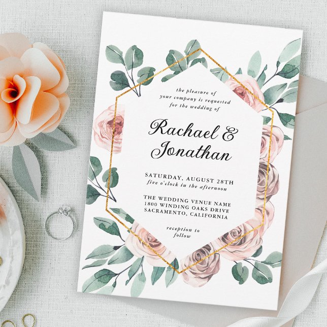 Boho Blush-Rose mit geometrischem Rahmen Einladung (Von Creator hochgeladen)