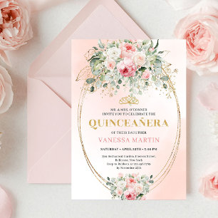 Boho Blush Rosen Grüne Quinceañera-Einladung Einladung
