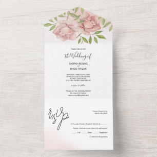 Boho Blush Rosen Wasserfarbe Handgemalt All In One Einladung