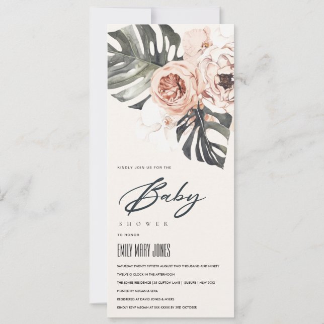 BOHO BLUSH RUST FLORAL MONSTERA BABY SHOWER EINLADUNG (Vorderseite)