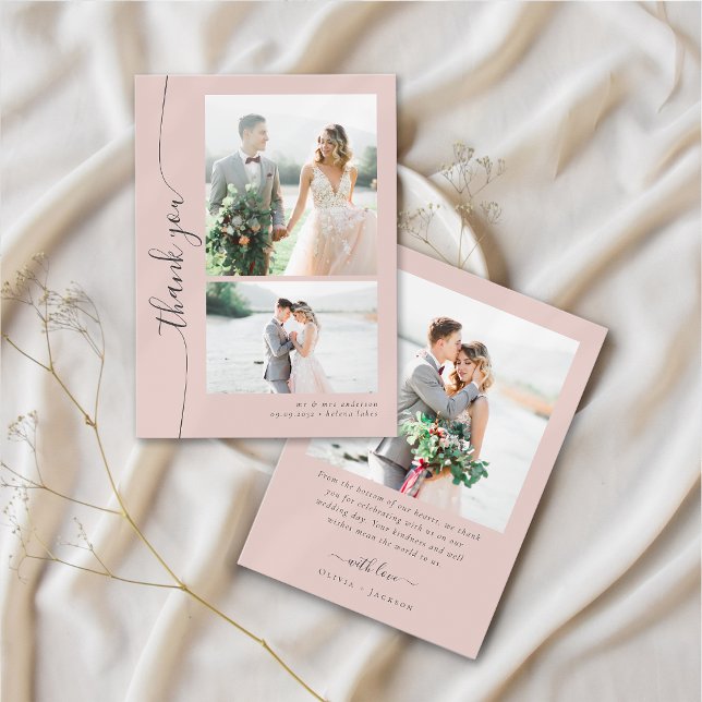 Boho Blush Skript Mehrfach-Foto Hochzeit Dankeskarte (Von Creator hochgeladen)