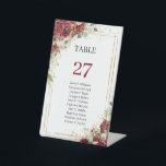 Boho blush und burgundy Rose Gold Tischnummer Sockelschild<br><div class="desc">Rustikales Blumendesign für die Tischnummer mit Aquarellrosen und bordeauxroten Blume gemischte grüne Eukalyptus-Blätter und Äste,  die zu Imitaten Goldrahmen gewebt und kombiniert moderne Kalligraphie Schriftart. Kontaktieren Sie mich für passende Artikel oder für Anpassungen,  Blush Rose ©</div>