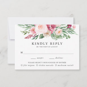 Boho-Blush- und rosa florale Menüwahl-Hochzeits-RS RSVP Karte