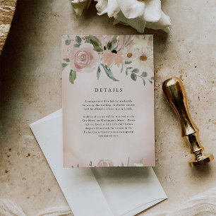 Boho Blush Watercolor Blumen   Hochzeitsdetails Begleitkarte