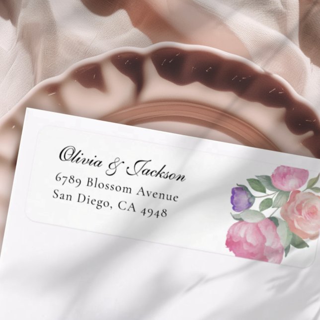 Boho Blush Watercolor Floral Hochzeitsadresse  (Von Creator hochgeladen)