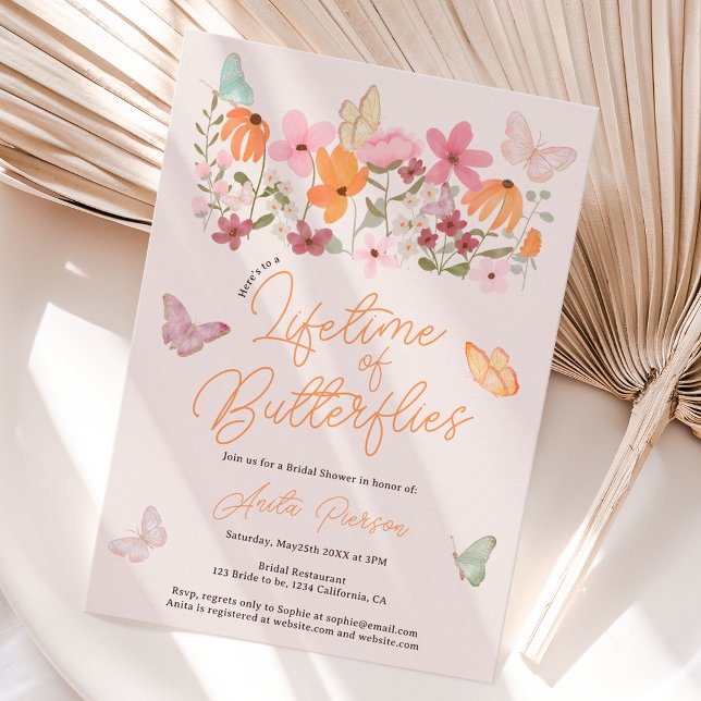 Boho blush Wildblumen Schmetterlinge Brautparty Einladung (Boho blush wildflowers butterflies bridal shower invitation)