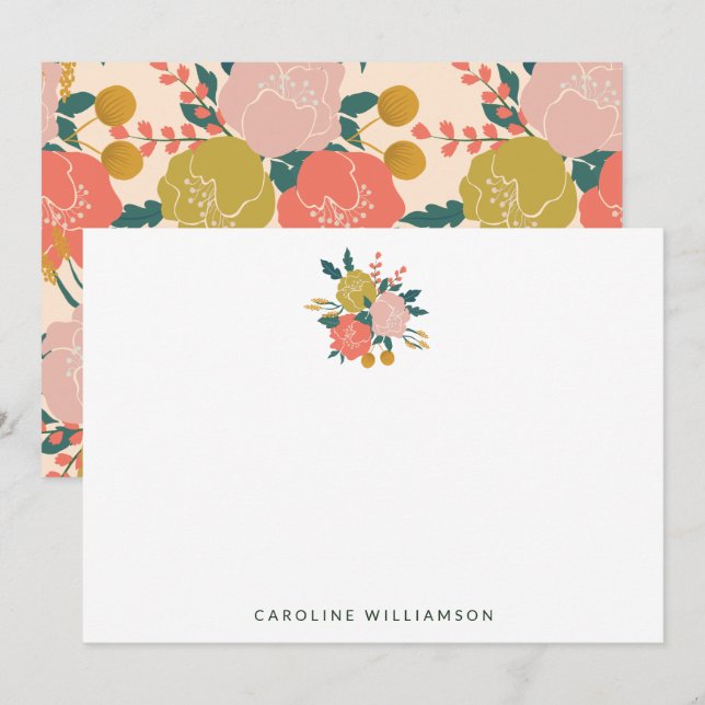 Boho Blush Yellow Botanische Blume Personalisiert Mitteilungskarte (Vorne/Hinten)