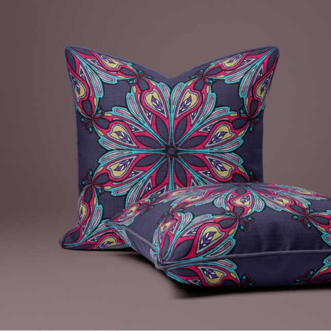 Boho-Blüte in Indigo-Blau Kissen (Von Creator hochgeladen)
