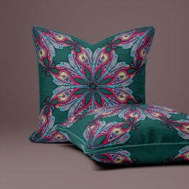 Boho-Blüte in Tiefteal Kissen
