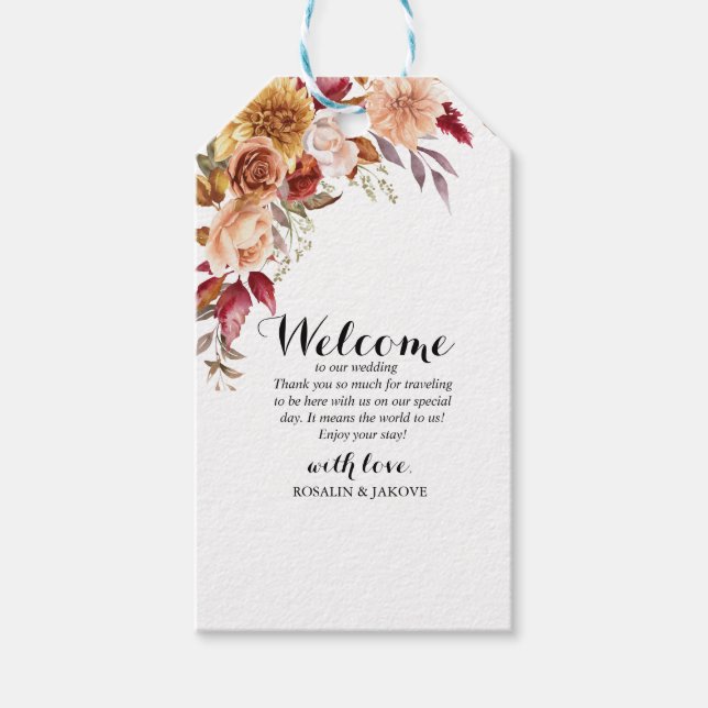 Boho-Blüten-Hochzeitseinladung Geschenkanhänger (Vorderseite)