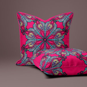 Boho-Blüten in heißem Rosa Kissen