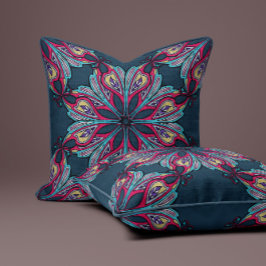Boho-Blüten in Tiefnavyblau Kissen