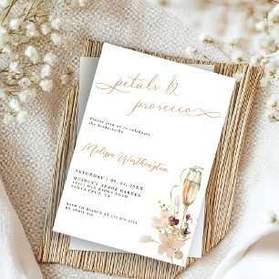 Boho Blüten & Prosecco Fancy Script Brautparty Einladung
