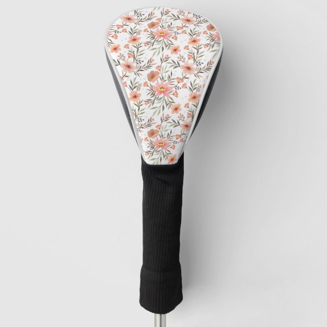 Boho Blüten: Rosa Hand Gezeichnet Golf Headcover (Vorderseite)