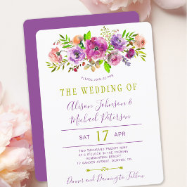Boho Blütenhochzeit lila grüner Frühling Einladung