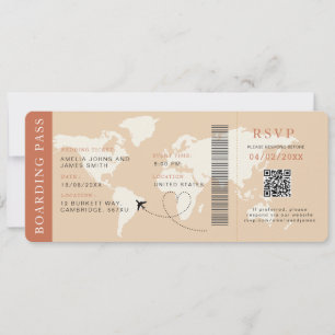 Boho Boarding Pass Hochzeit in Urlaubsort QR-Code Einladung