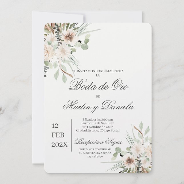 Boho boda de oro einladung (Vorderseite)